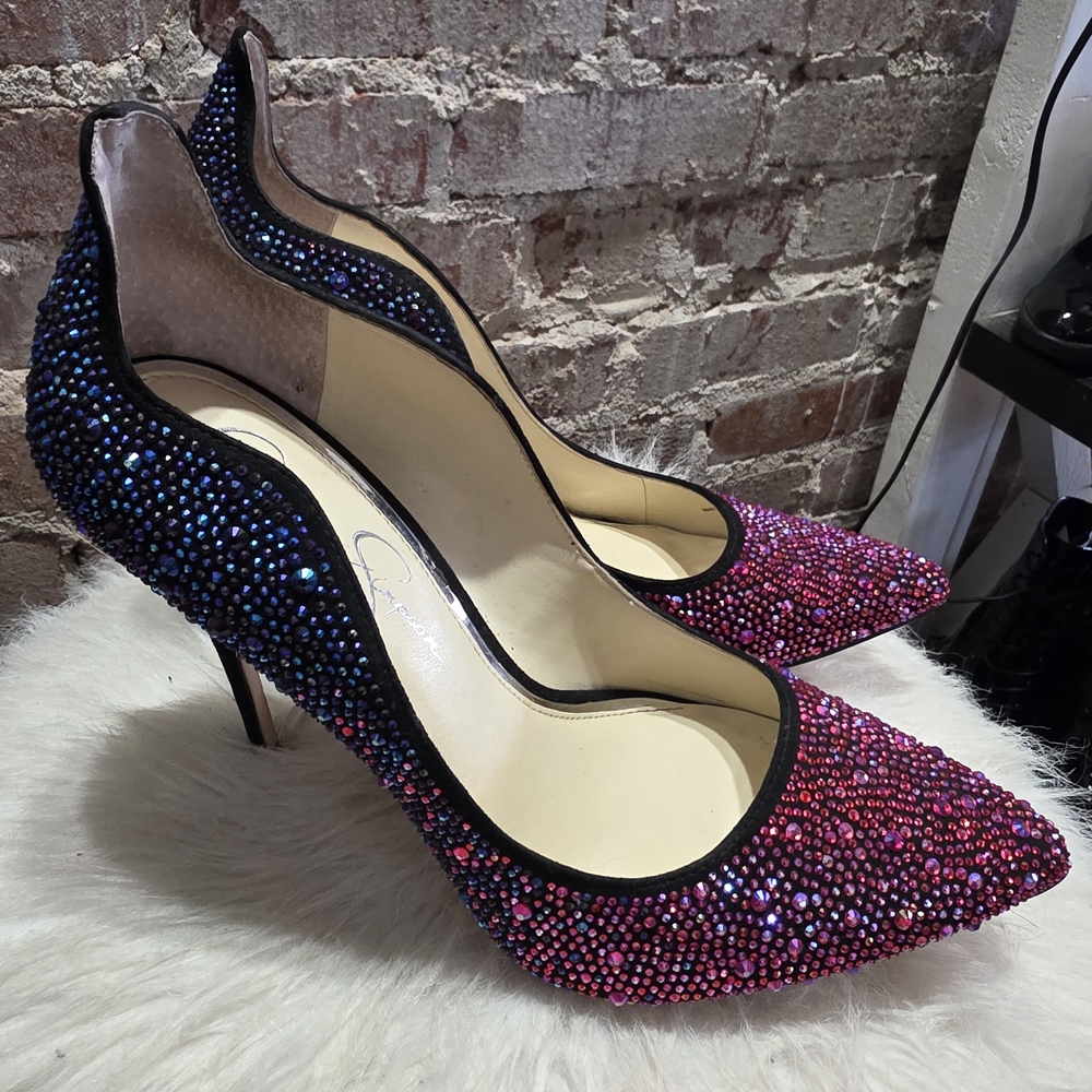 Jessica Simpson Pink and Blue Rhinestone Heels